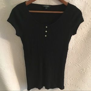 Ralph Lauren Black Ribbed Cap-Sleeve Sweater Sz L